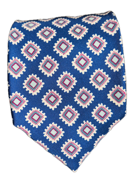Lannio Navy geometric seven-fold silk tie