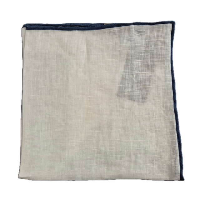 Rosi Collection White and Navy Linen pocket square