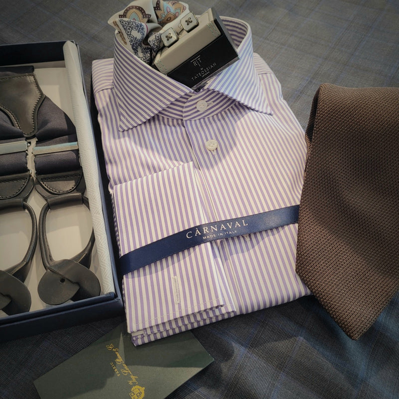 Spaccanapoli Lilac stripe French cuff men's shirt