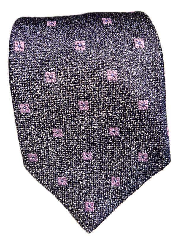 Lungomare Navy and Lilac mini floral silk tie