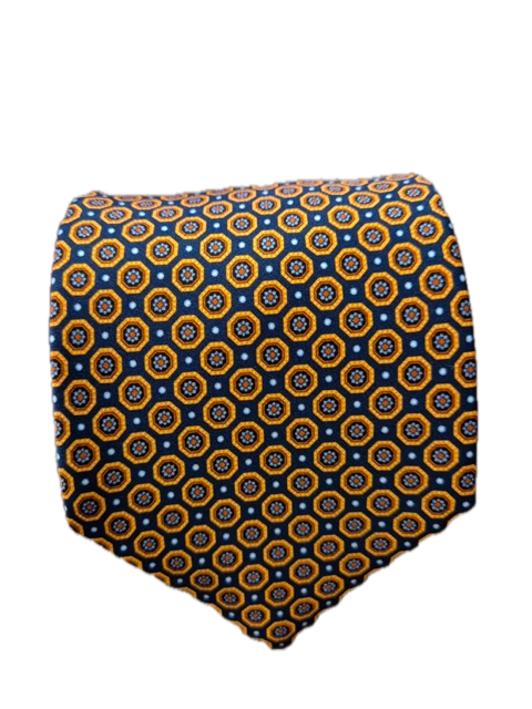 Duomo Navy and Orange Medallion Floral silk tie