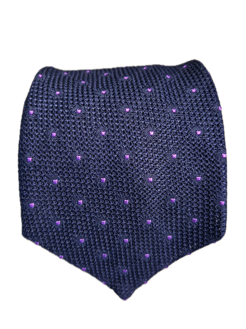 Vesuvio Navy and Purple pin dot Grenadine silk tie
