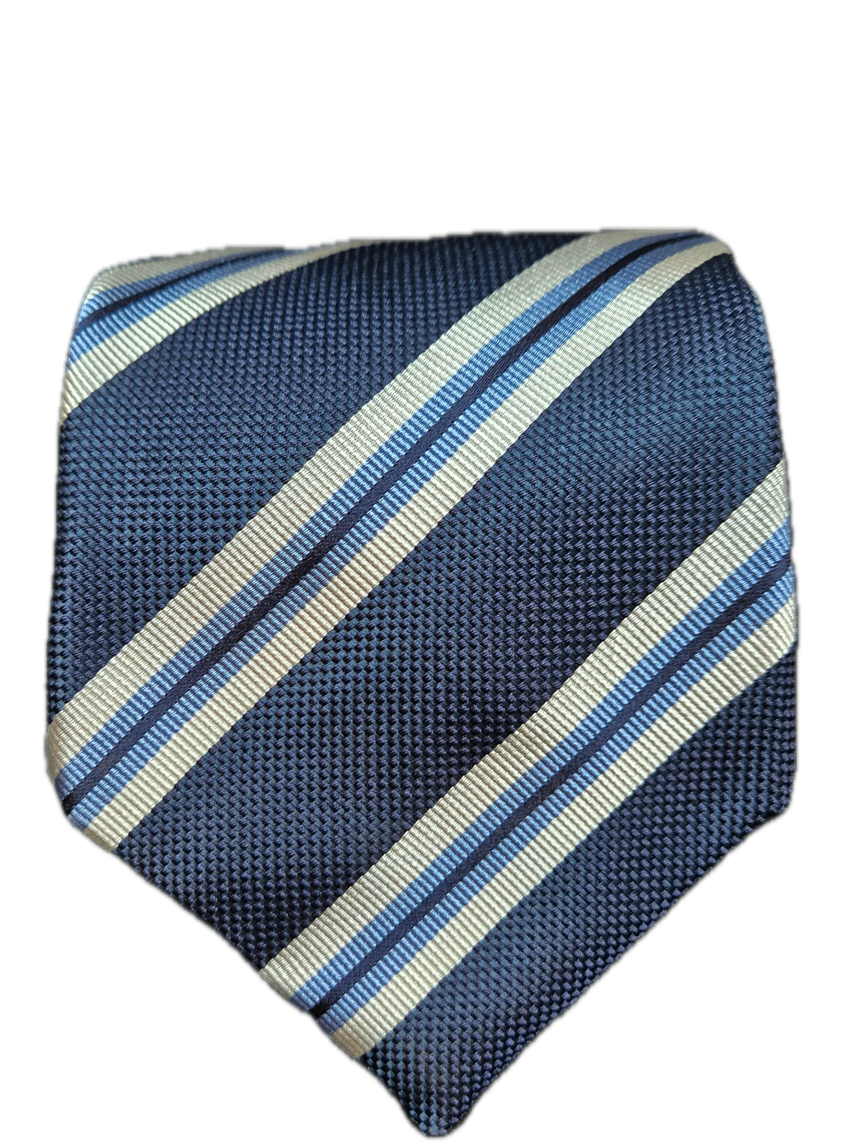 Gragnano Navy stripe seven-fold silk tie