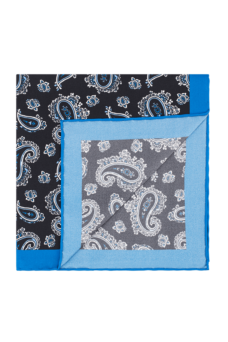 Trevi Navy and blue Paisley silk pocket square