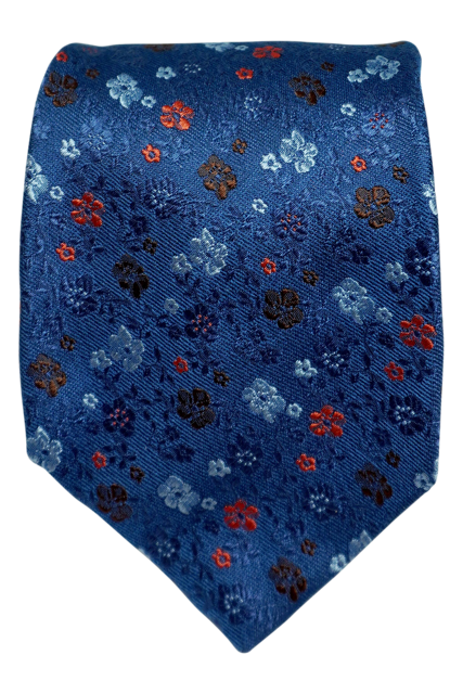 Leo Navy floral seven-fold silk tie