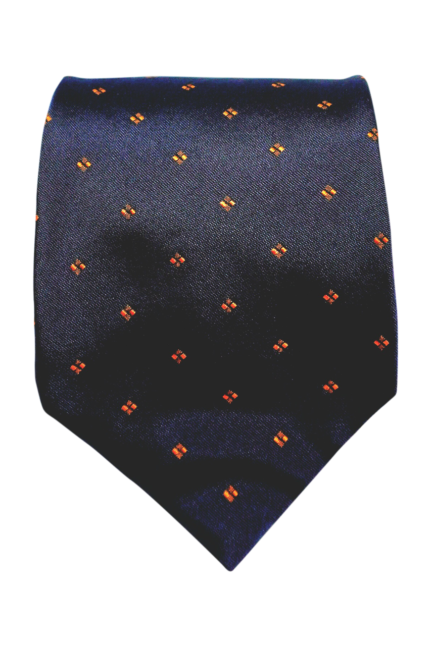 Borgo Navy and orange geometric seven-fold silk tie