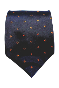 Borgo Navy and orange geometric seven-fold silk tie