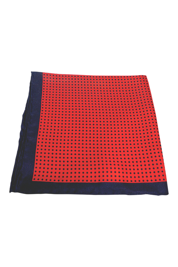 Polignano Navy and red polka dot silk pocket square