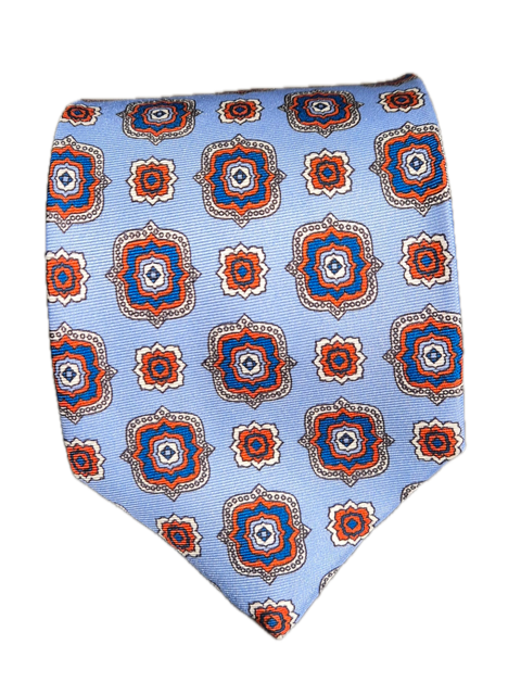 Lorenzo sky blue geometric seven-fold silk tie