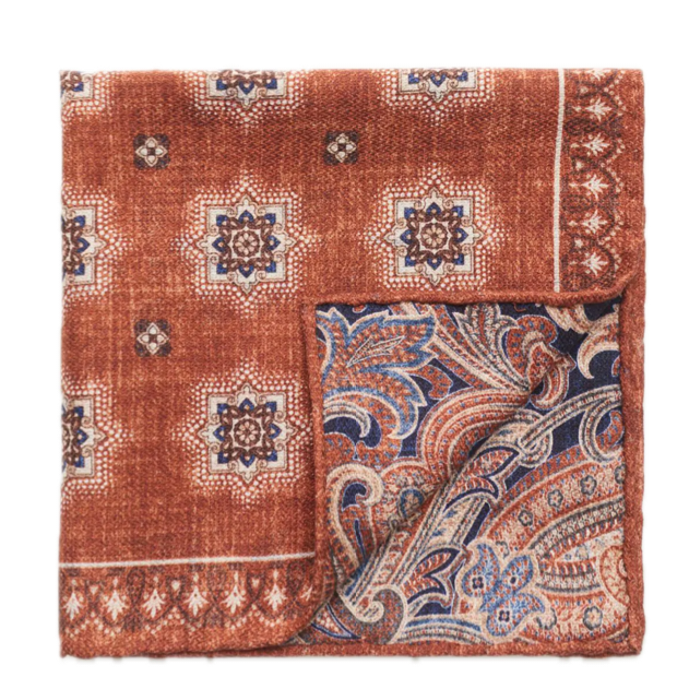 Rosi Collection Orange paisley double sided silk pocket square