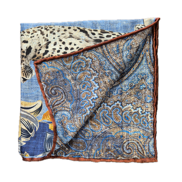 Rosi Collection Blue Leopard silk pocket square