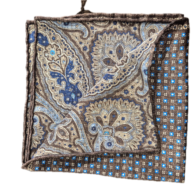 Rosi Collection Brown mini Floral and Paisley silk pocket square