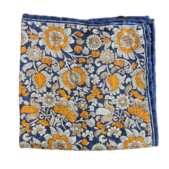 Rosi Collection Navy Orange floral silk pocket square