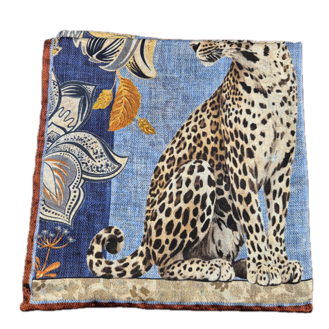 Rosi Collection Blue Leopard silk pocket square