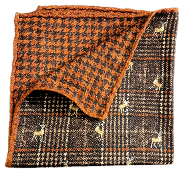 Rosi Collection Brown Deer silk pocket square