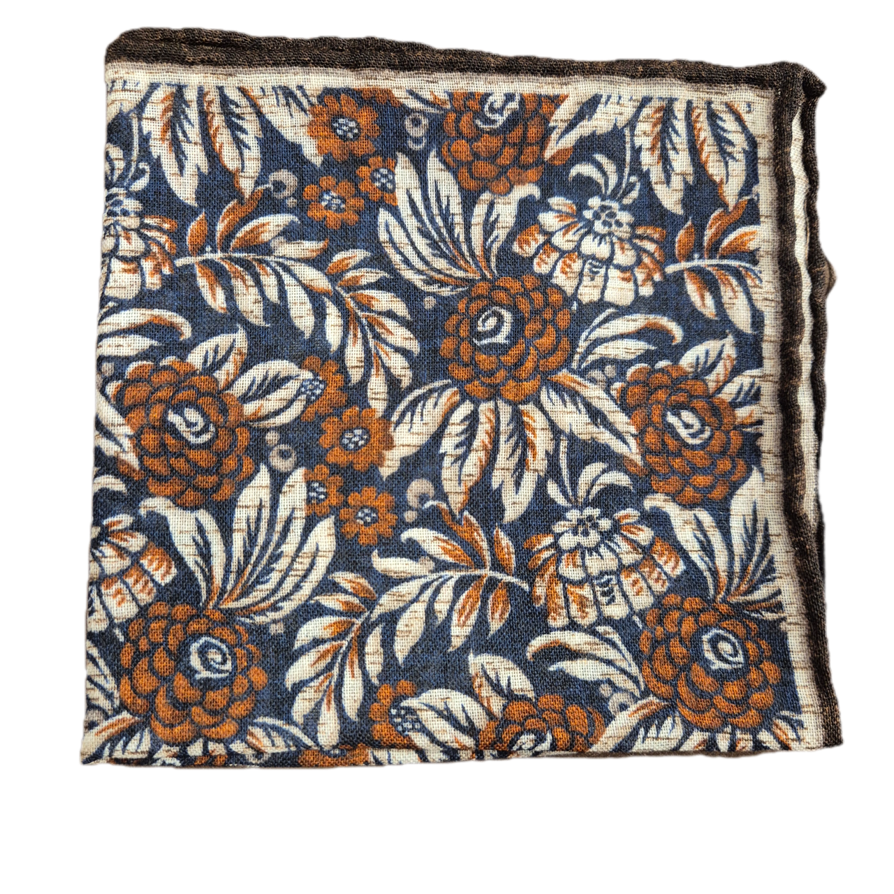 Rosi Collection orange and navy floral wool pocket square