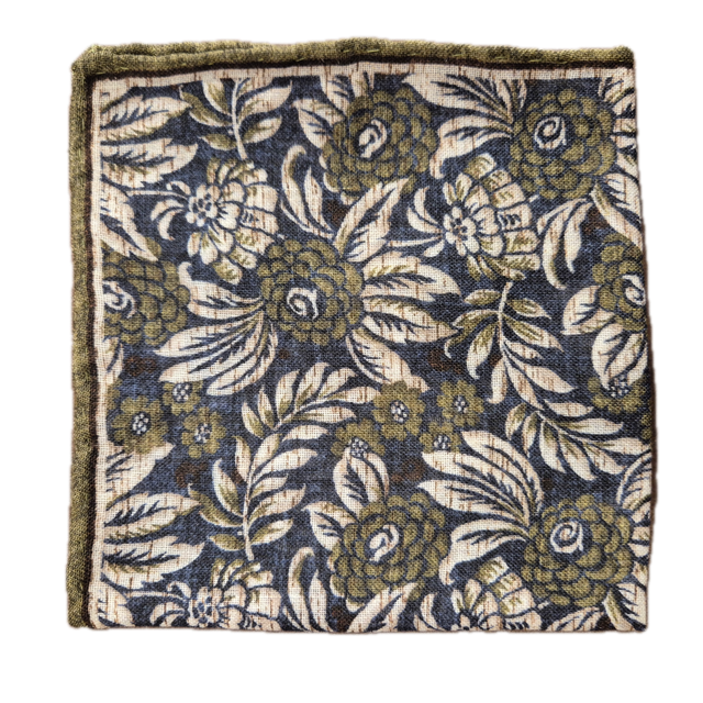 Rosi Collection dark green Floral pocket square