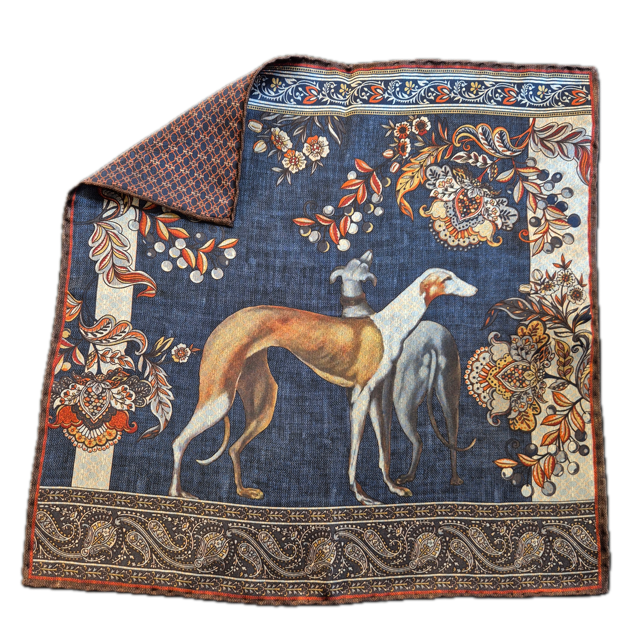 Rosi Collection Navy Greyhound silk pocket square