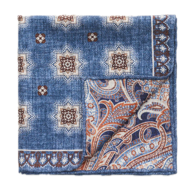 Rosi Collection Blue Paisley double sided silk pocket square