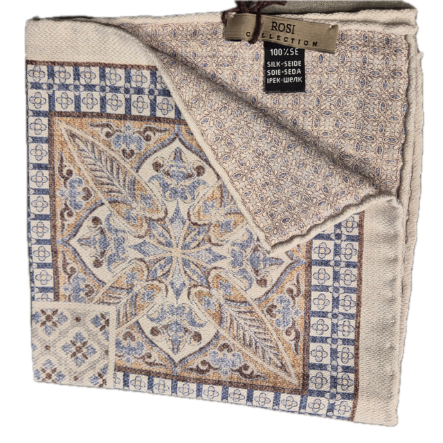Rosi Collection cream and brown silk pocket square