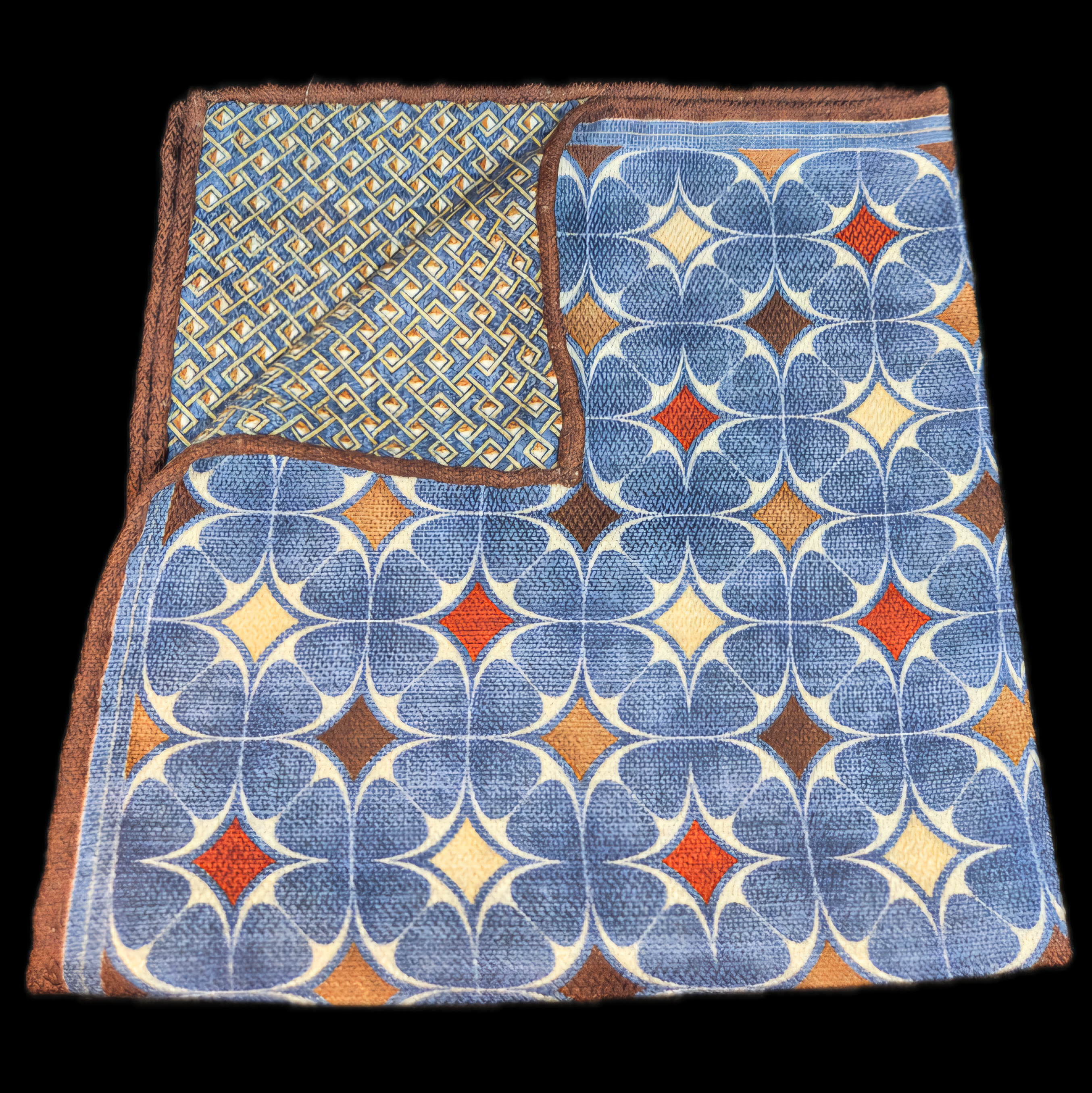 Rosi Collection Blue Brown geometric double sided silk Pocket Square