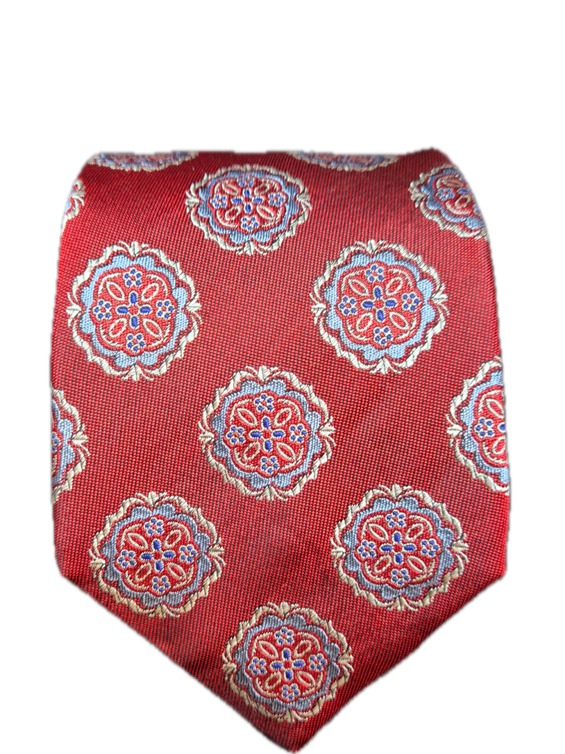 Cappella Red and Sky blue seven-fold silk tie