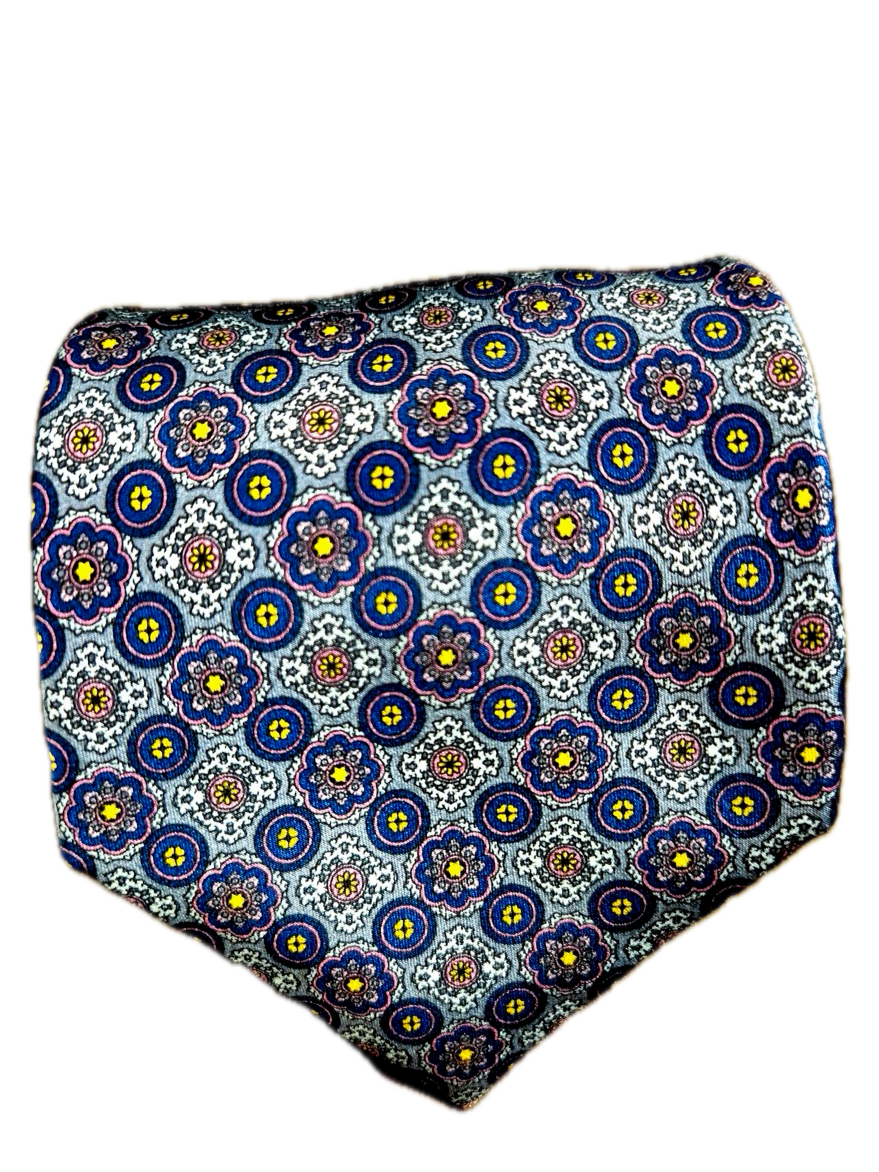 Alberobello Lilac and Purple Medallion silk tie