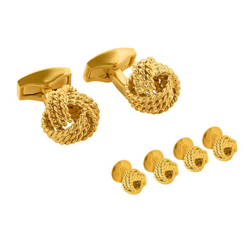 Tateossian Yellow gold plated Ribbed Knot cufflinks and studs set
