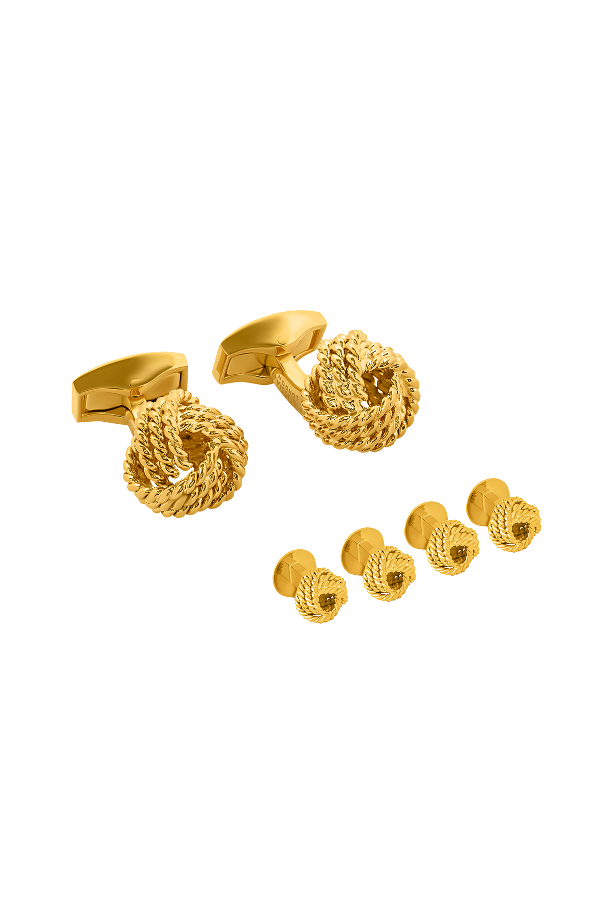 Tateossian Yellow gold plated Ribbed Knot cufflinks and studs set