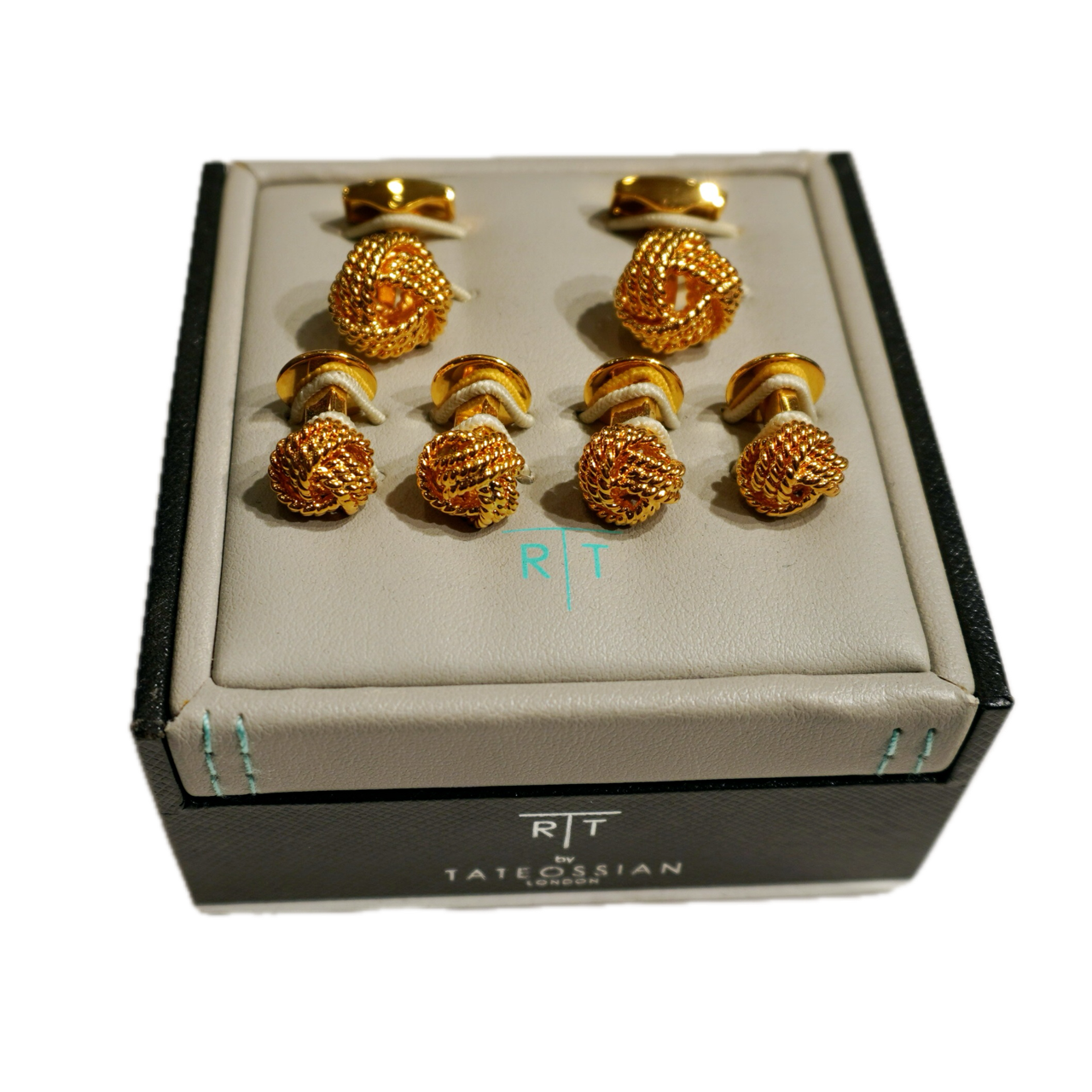 Tateossian Yellow gold plated Ribbed Knot cufflinks and studs set