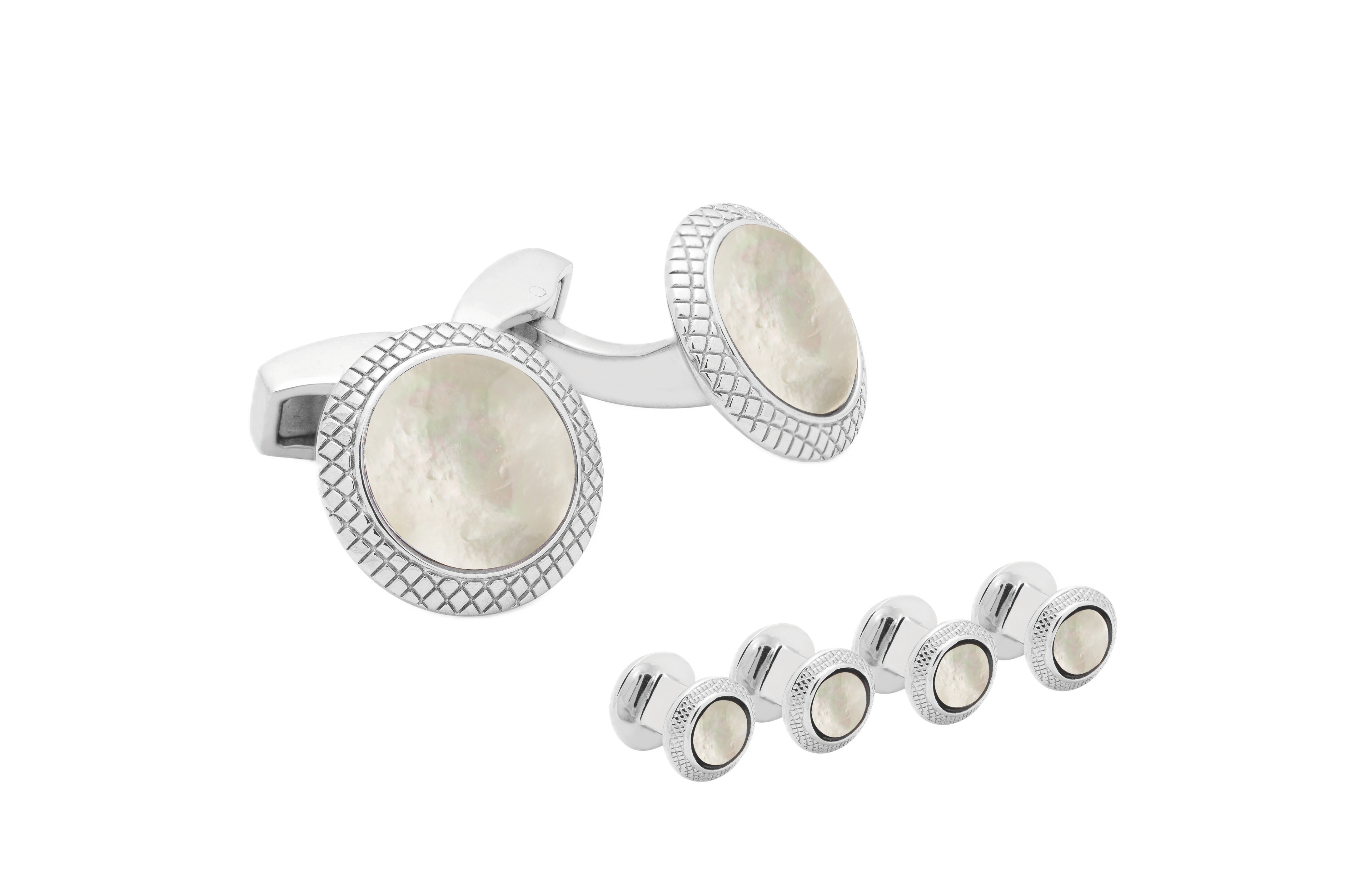 Tateossian Bullseye White Mother of Pearl cufflink stud set