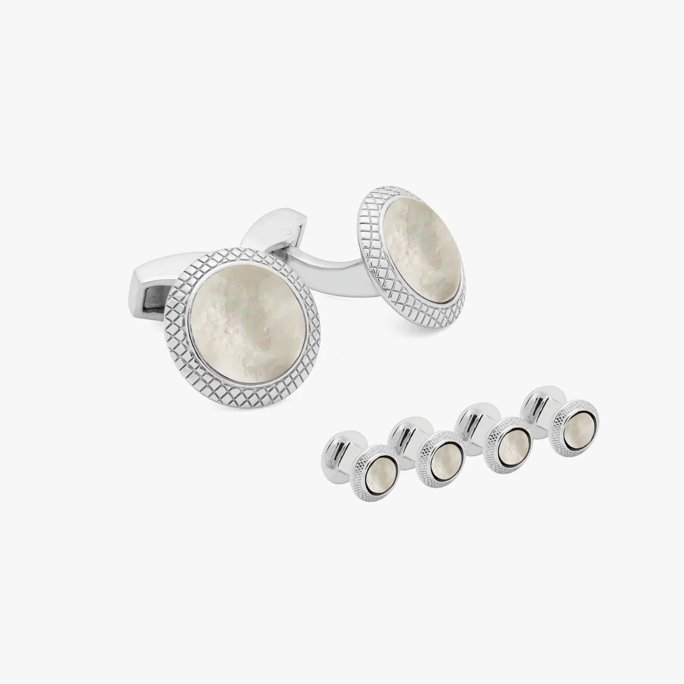 Tateossian Bullseye White Mother of Pearl cufflink stud set
