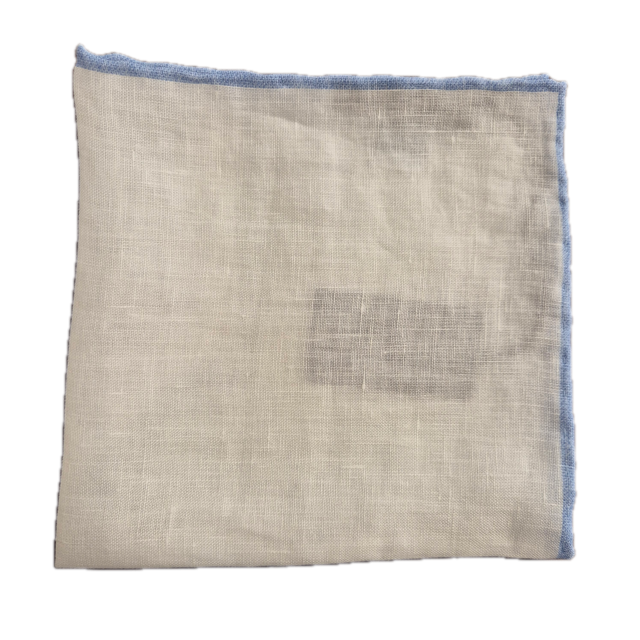 Rosi Collection White and Blue Linen pocket square