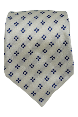 Positano white and navy seven-fold silk tie