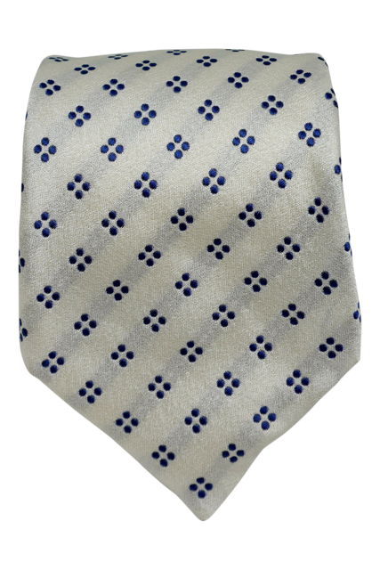 Positano white and navy seven-fold silk tie