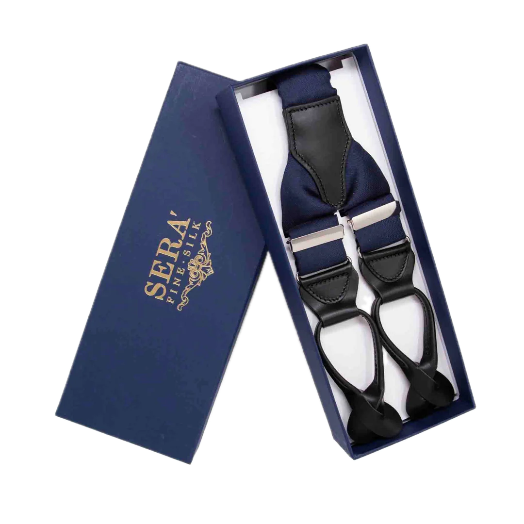 Serà Fine Silk Navy Blue silk suspenders