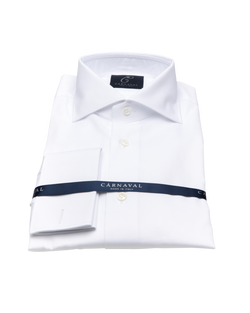 Crunch the numbers in this vibrant honeycomb weave white French cuff men's shirt. Cut in a contemporary fit, for versatility.