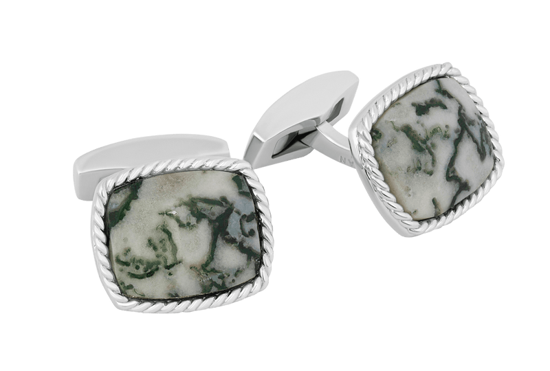 Tateossian rhodium plated sterling silver Cable jasper and dallasite jasper cufflinks