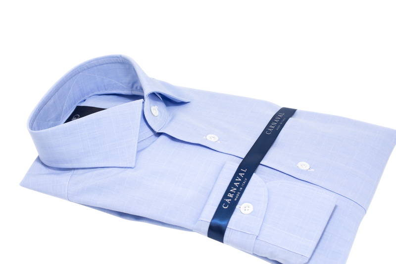 Mergellina blue check, ideal for both weekend wear or to be worn under your favourite Càrnaval suit. Made in Italy, and feature handmade collars, armholes as well as button and gussett attachments.
