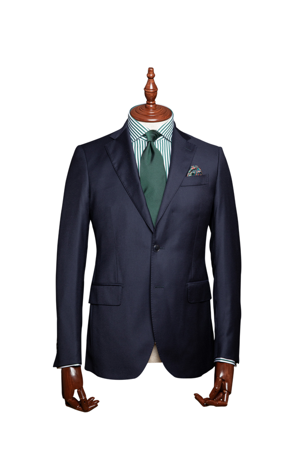 The Phillip navy men's suit is made in Italy, it features a half-canvassed construction with soft shoulders and subtle, natural lustre.