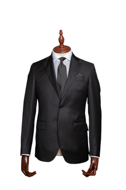 The traditional black lounge suit is a vital component for every man's wardrobe. Made in Italy and fabric is a Four Seasons Super 130s wool from Loro Piana. 