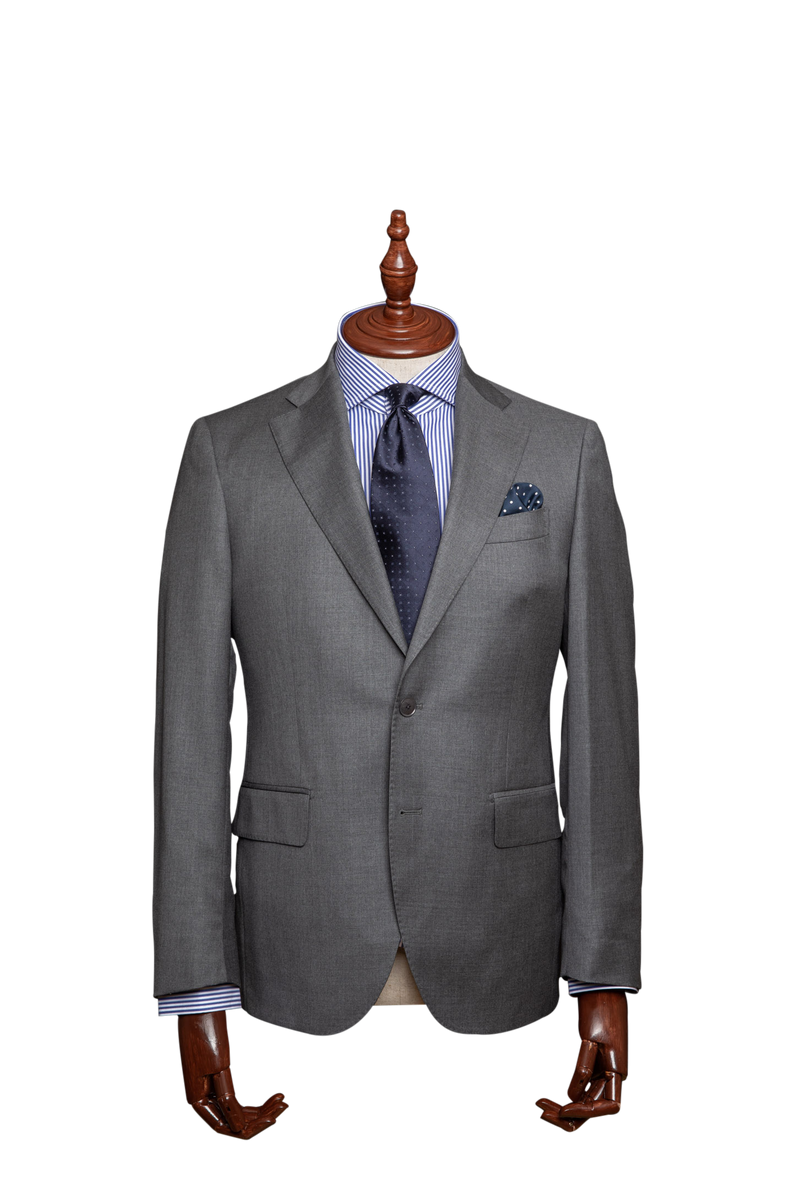 The Bourke is a suit for all occasions, the gunmetal grey Loro Piana Four Seasons Super 130s wool has a borderline light Flannel feel and pairs seamlessly with both Winter or Summer tones.