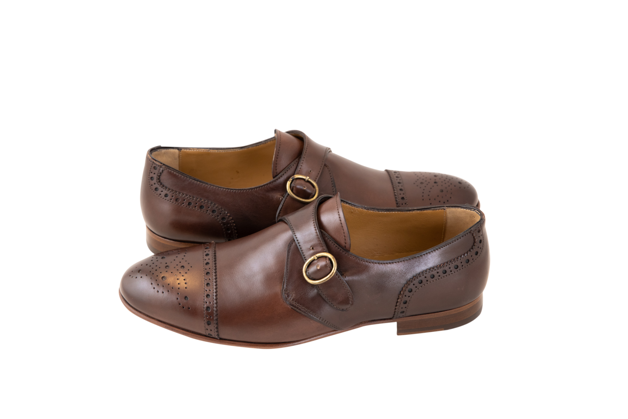 This single monk strap brogue is made in Italy from supple calf leather and available in brown. Features a leather sole, internal leather lining via a Blake stitched construction.