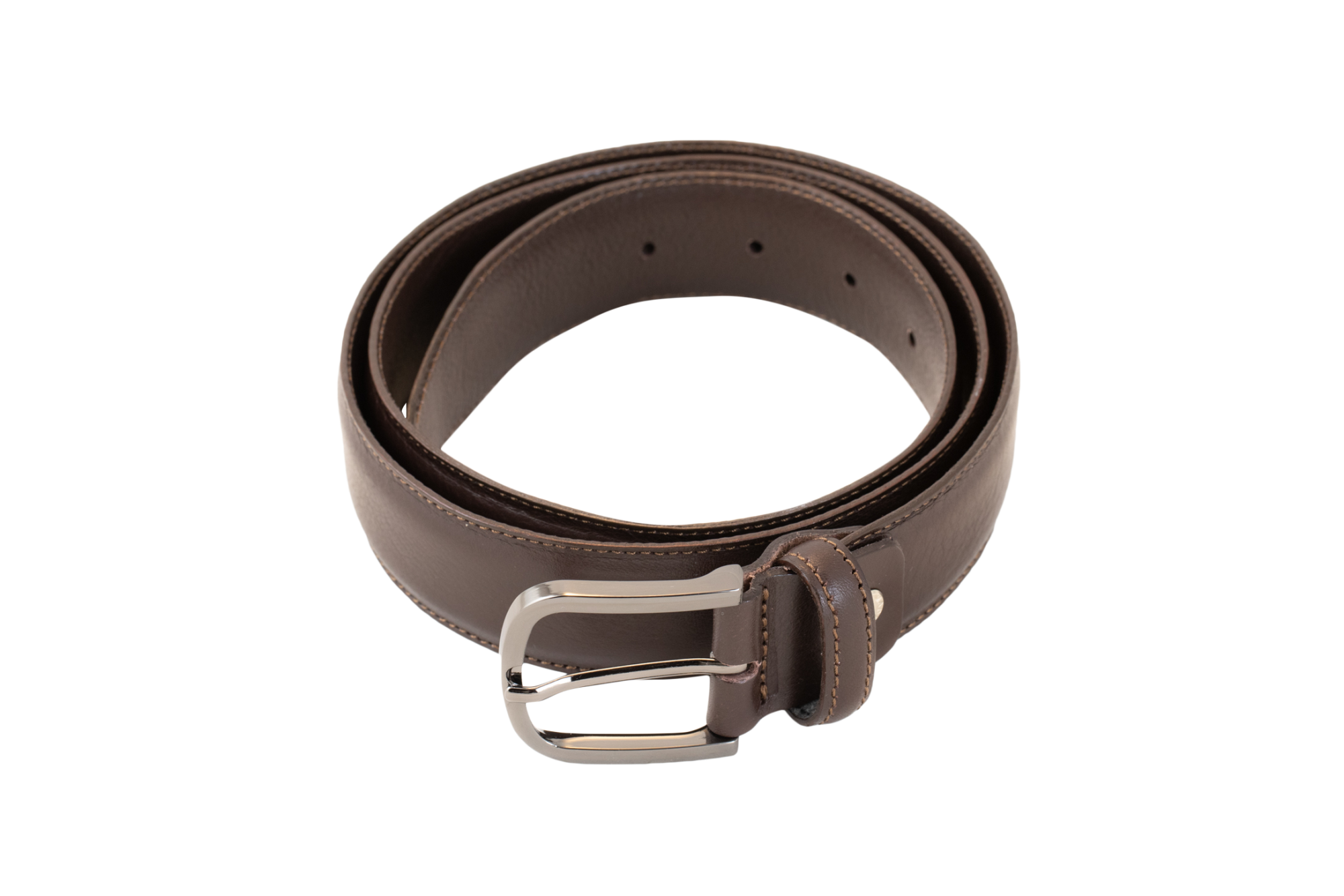 The Scandicci brown and black belt, made in Italy from a supple leather, textured, and is finished with a metal buckle. 