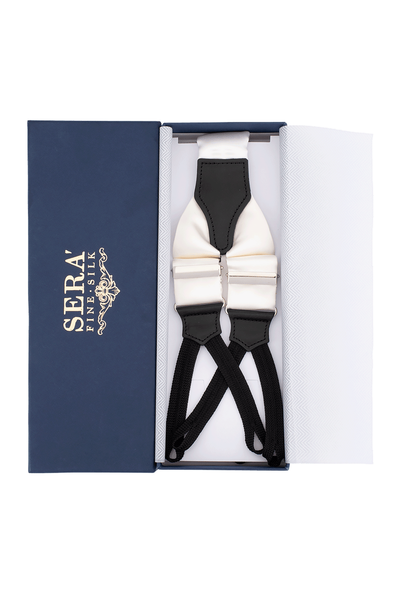 Serà Fine Silk White Barathea Tuxedo Silk Suspenders