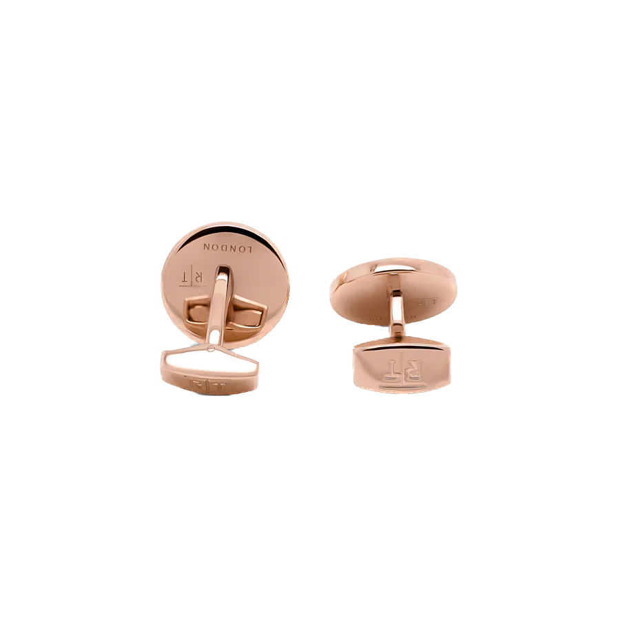 Tateossian Rotondo Guilloché rose gold and mother of pearl cufflinks