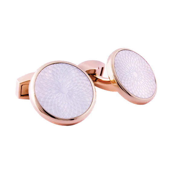 Tateossian Rotondo Guilloché rose gold and mother of pearl cufflinks