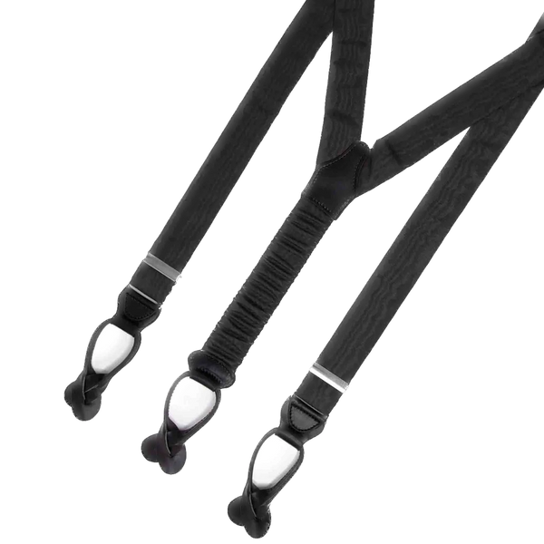 Serà Fine Silk Black Moire button only Silk suspenders